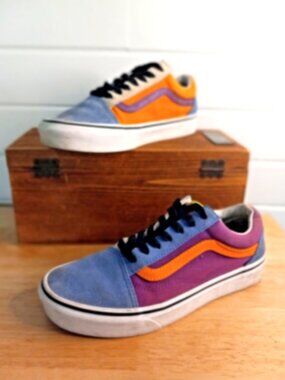 Vans Old Skool Blue Purple Orange Suede Canvas Skate Shoes Men's 5.5 Women's 7